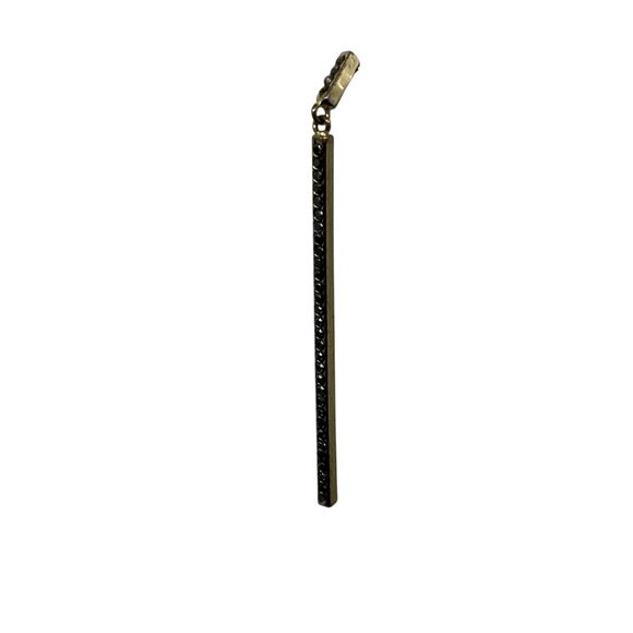 Black & Gold Linear Drop Earring - Slender Minimalist Design with Inset Crystals - Picture 3 of 6